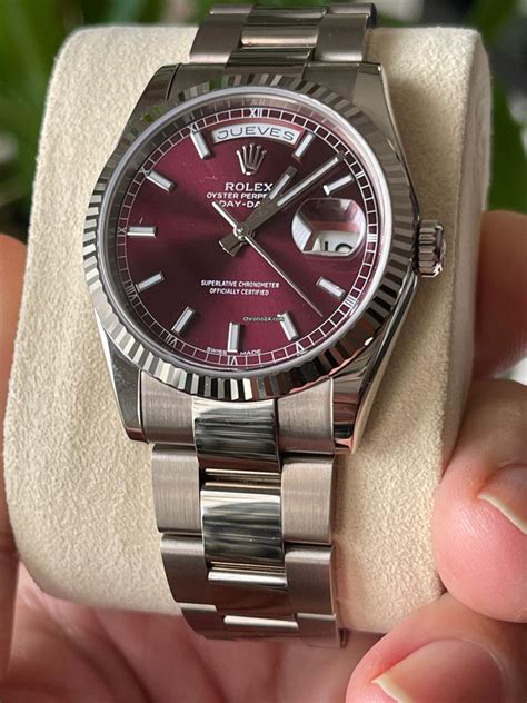 rolex cherry red|Rolex day date red dial.